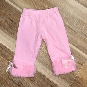 Pink Tulle Ruffle Bow Baby Girl Pants | Popatu | Fits Like Size 3-6 M | Cotton